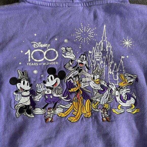 Disney 100 Years Of Wonder Hoodie Youth Kids 11/12 Purple Embroidered Sweatshirt - Picture 10 of 11